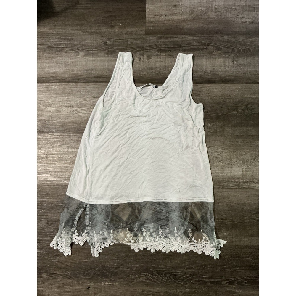 Origami by Vivien Tank Top Ivory Lace Sheer Snakeskin Hem Large